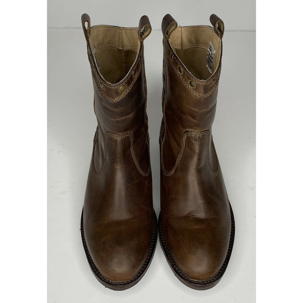 Dingo Brown Stud Leather Cowboy Ankle Boot Leather